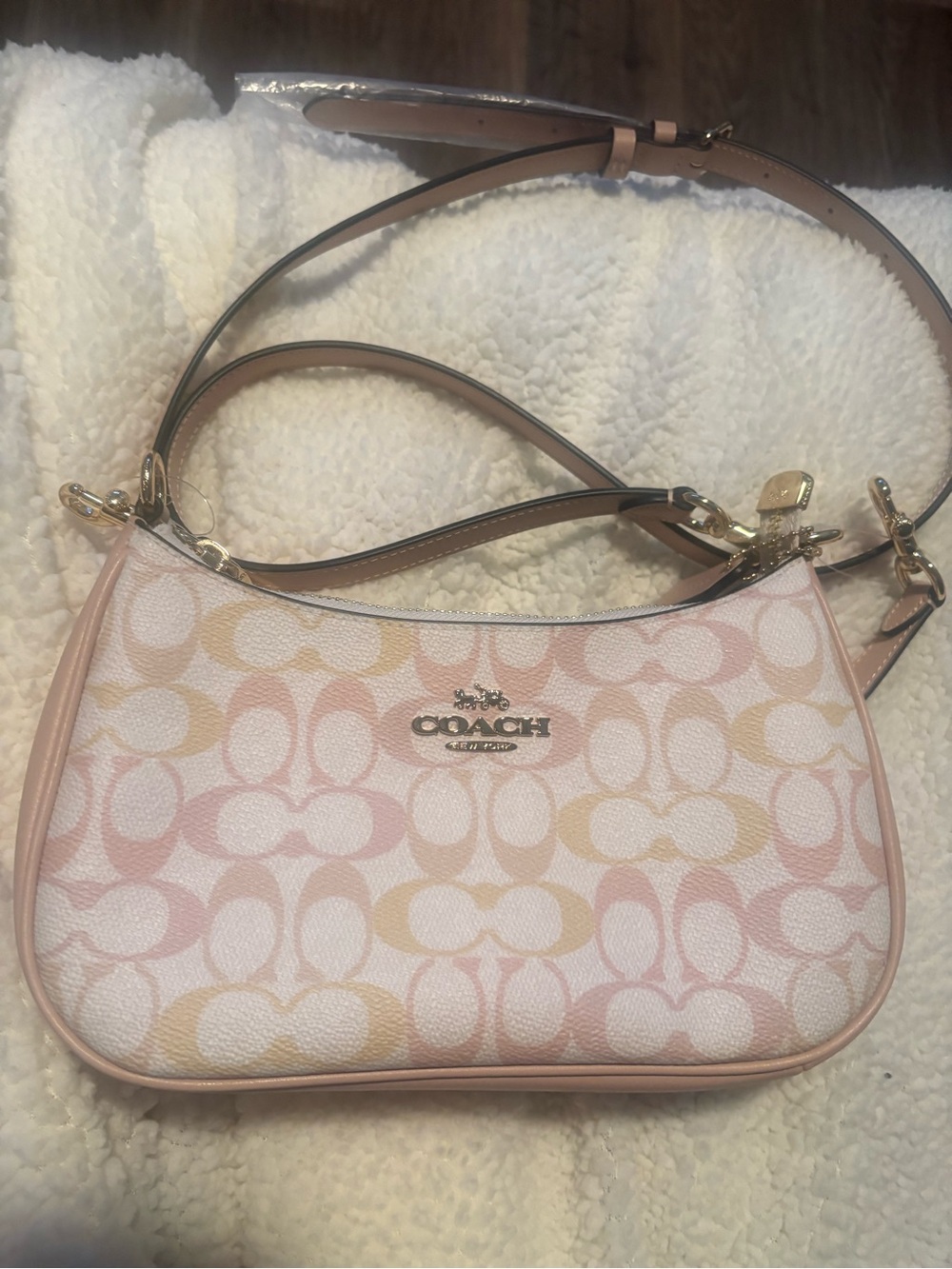 Coach Small Signature Crossbody in Pastel Pink & Cream